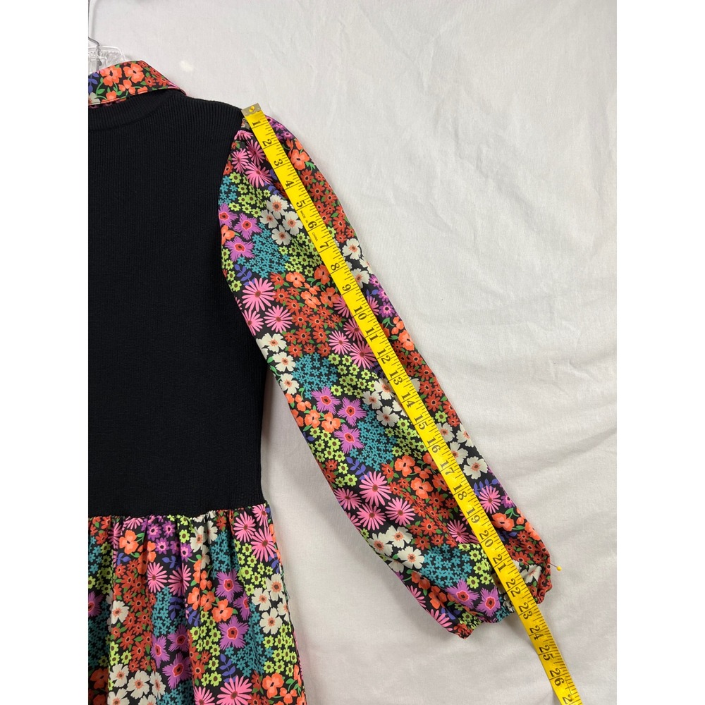 SSYS The Label Maxi Dress Womens Medium Black Floral Tiered Ribbed Mixed Media - Picture 9 of 13